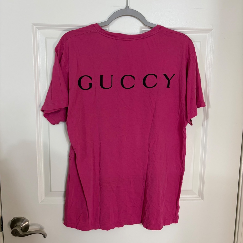 Gucci Pink Guccy Long Love Letter Graphic T-Shirt Magenta Medium Distressed - Picture 6 of 7